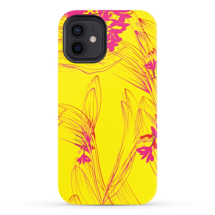 iPhone 12 StrongFit abstract pink yellow florals by MALLIKA