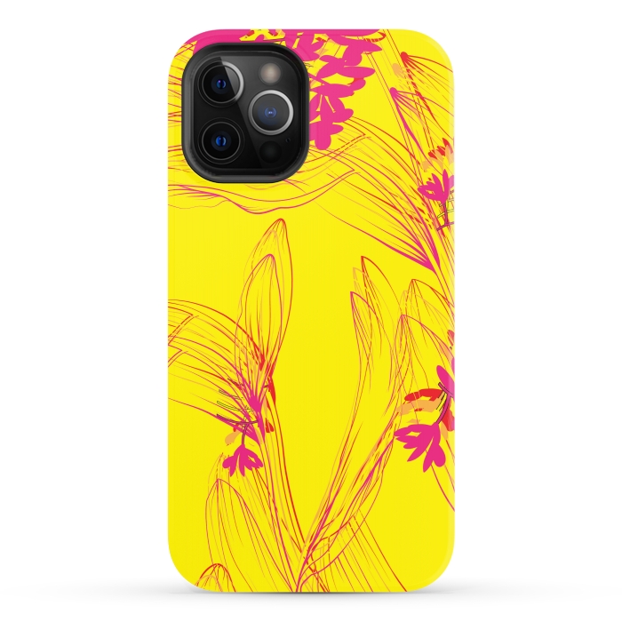 iPhone 12 Pro StrongFit abstract pink yellow florals by MALLIKA