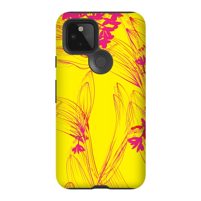 Pixel 5 StrongFit abstract pink yellow florals by MALLIKA