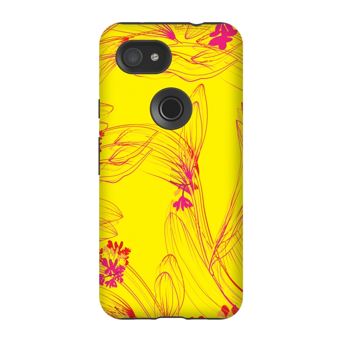 Pixel 3A StrongFit abstract pink yellow florals by MALLIKA
