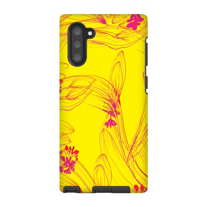 Galaxy Note 10 StrongFit abstract pink yellow florals by MALLIKA