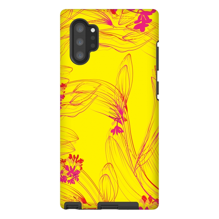 Galaxy Note 10 plus StrongFit abstract pink yellow florals by MALLIKA