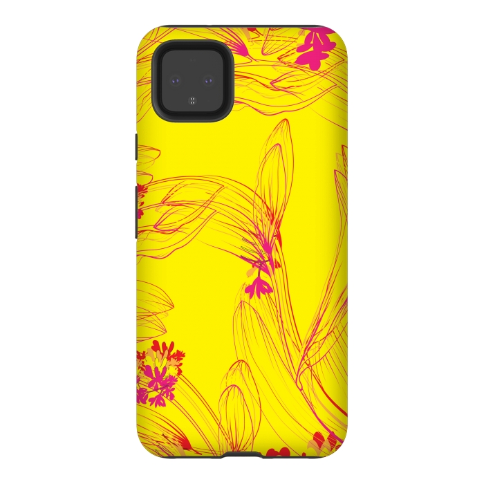 Pixel 4XL StrongFit abstract pink yellow florals by MALLIKA