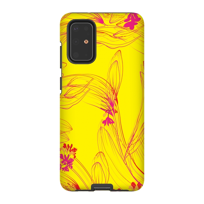 Galaxy S20 Plus StrongFit abstract pink yellow florals by MALLIKA