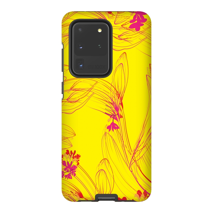 Galaxy S20 Ultra StrongFit abstract pink yellow florals by MALLIKA