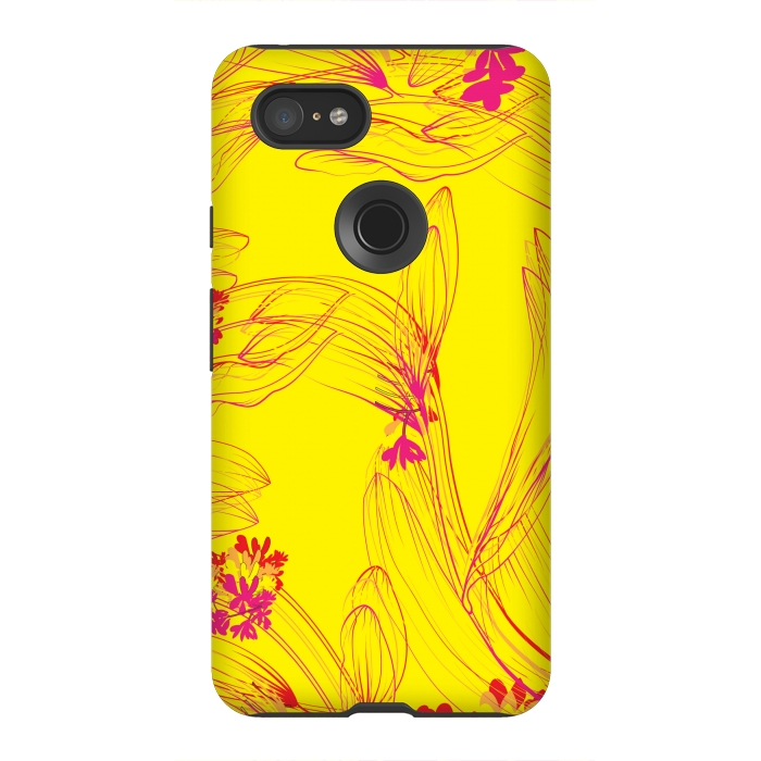 Pixel 3XL StrongFit abstract pink yellow florals by MALLIKA