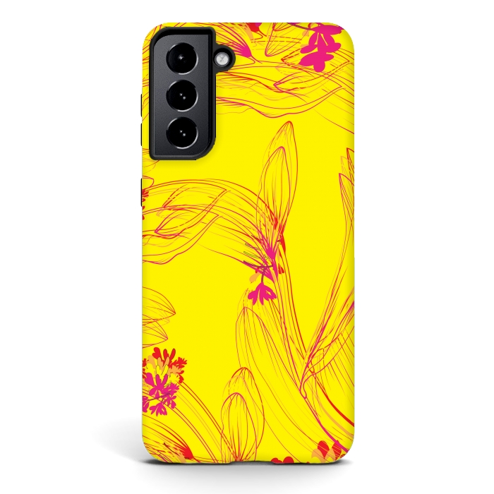 Galaxy S21 StrongFit abstract pink yellow florals by MALLIKA