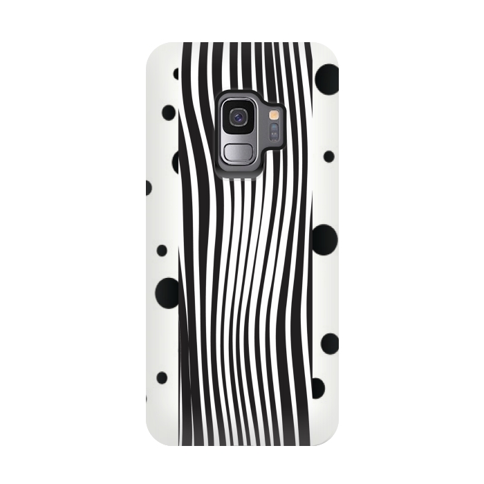 Galaxy S9 StrongFit polka stripes white and black by MALLIKA