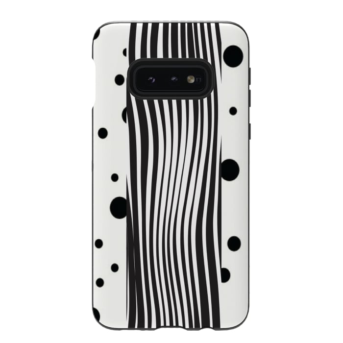 Galaxy S10e StrongFit polka stripes white and black by MALLIKA