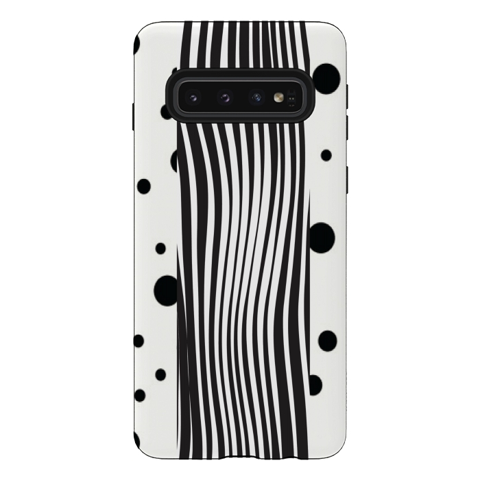 Galaxy S10 StrongFit polka stripes white and black by MALLIKA