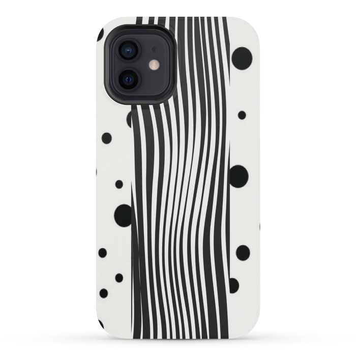 iPhone 12 mini StrongFit polka stripes white and black by MALLIKA