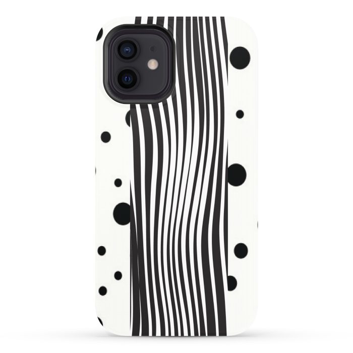 iPhone 12 StrongFit polka stripes white and black by MALLIKA