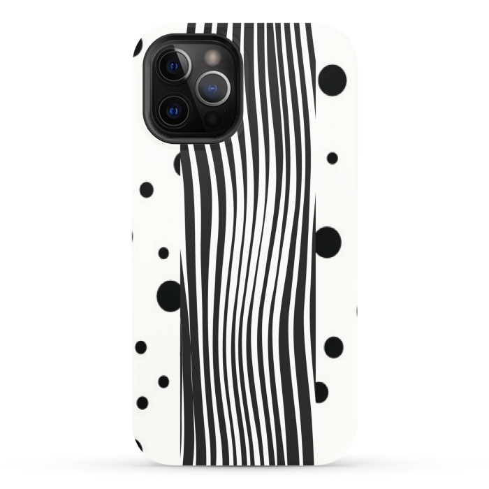 iPhone 12 Pro StrongFit polka stripes white and black by MALLIKA
