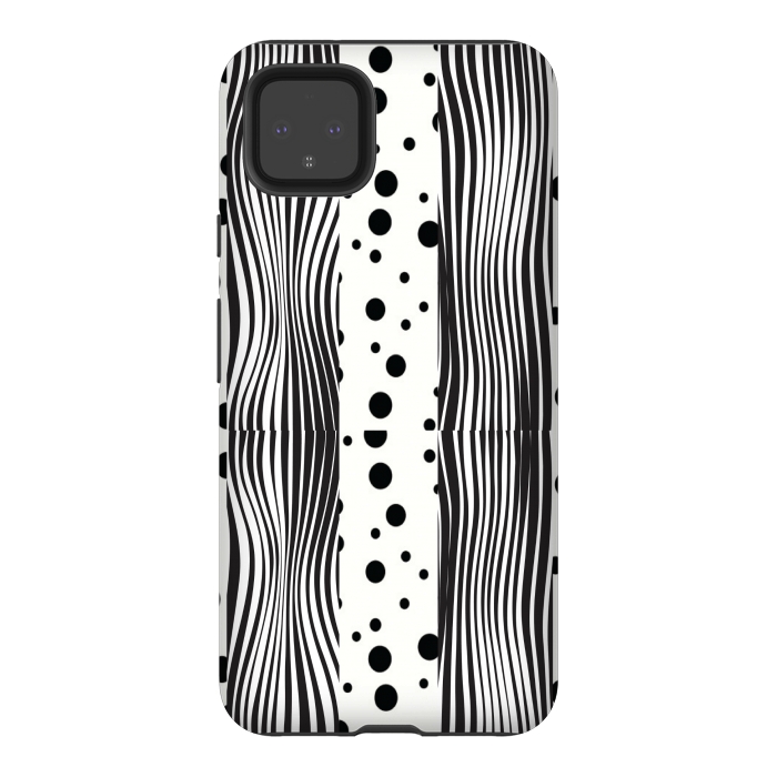 Pixel 4XL StrongFit polka stripes white and black by MALLIKA