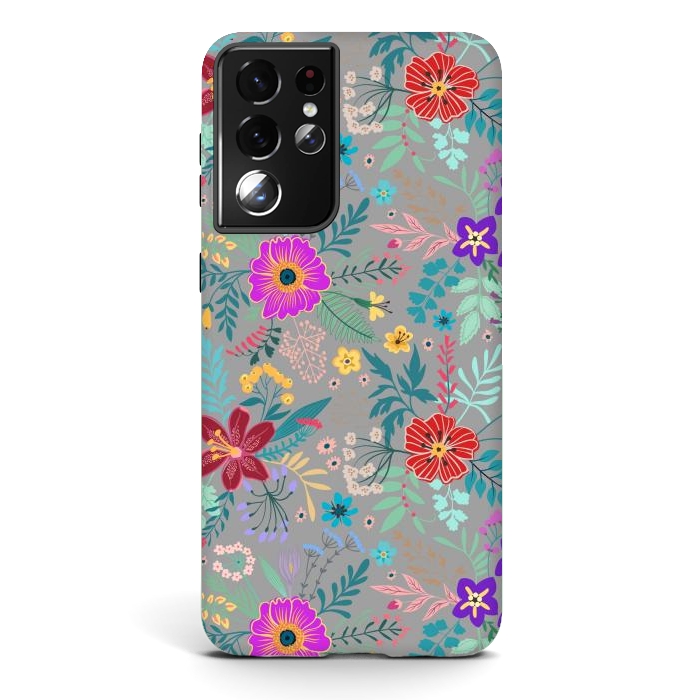Galaxy S21 ultra StrongFit flower patterns on gray background by ArtsCase