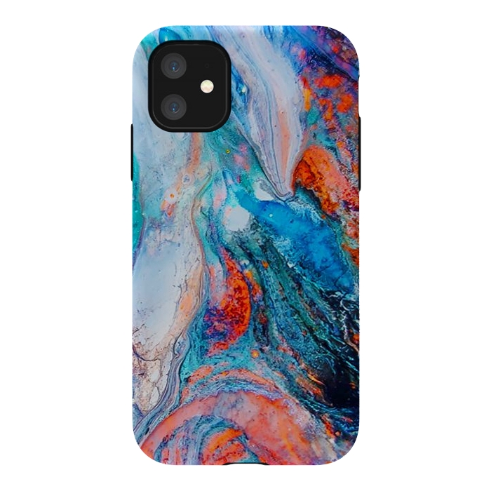 iPhone 11 StrongFit Marble Effect Color Pouring Acrylic Abstract Painting by BluedarkArt