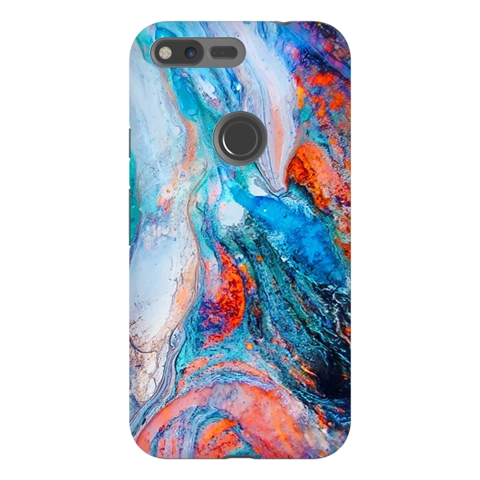 Pixel XL StrongFit Marble Effect Color Pouring Acrylic Abstract Painting by BluedarkArt