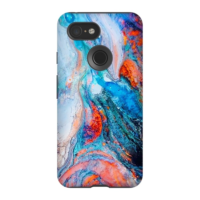 Pixel 3 StrongFit Marble Effect Color Pouring Acrylic Abstract Painting by BluedarkArt
