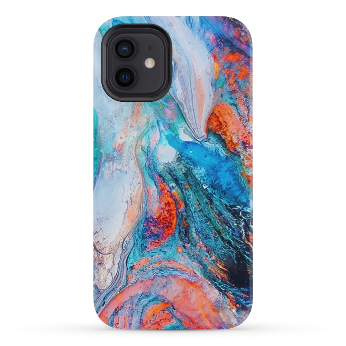 iPhone 12 mini StrongFit Marble Effect Color Pouring Acrylic Abstract Painting by BluedarkArt