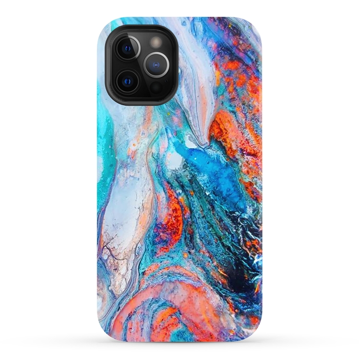 iPhone 12 Pro Max StrongFit Marble Effect Color Pouring Acrylic Abstract Painting by BluedarkArt