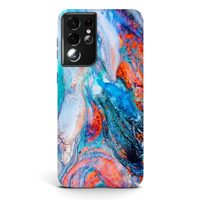 Galaxy S21 ultra StrongFit Marble Effect Color Pouring Acrylic Abstract Painting by BluedarkArt
