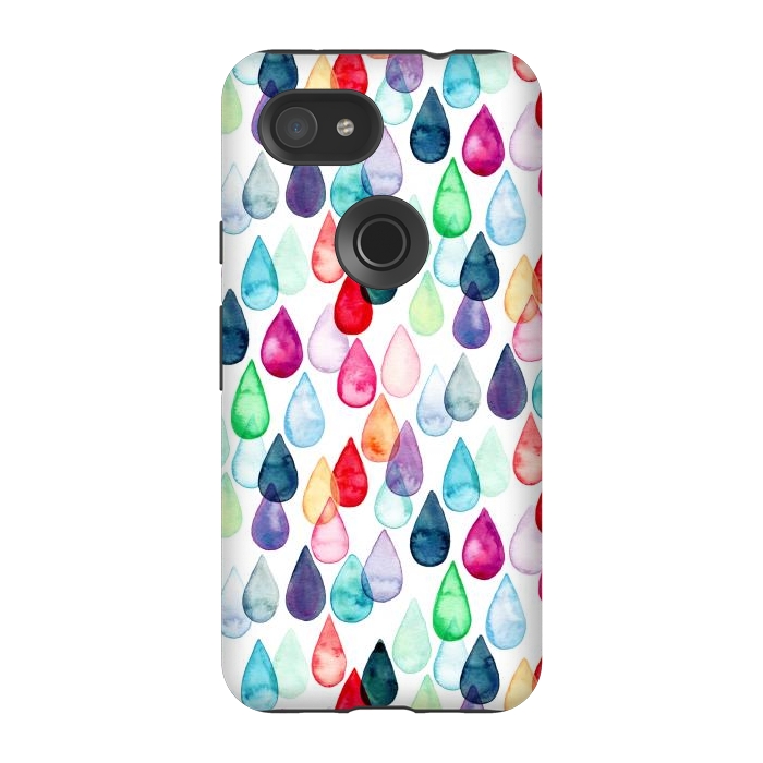 Pixel 3A StrongFit Watercolour Rainbow Drops by Tangerine-Tane