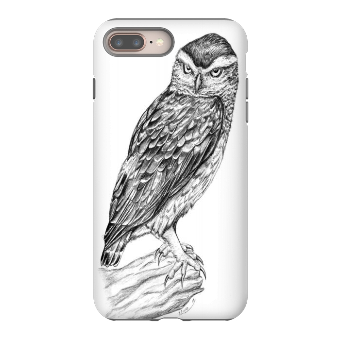 iPhone 7 plus StrongFit Little owl Athene noctua pencil artwork by Chloe Yzoard