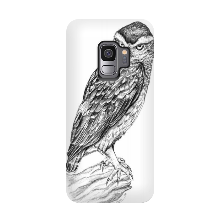 Galaxy S9 StrongFit Little owl Athene noctua pencil artwork by Chloe Yzoard