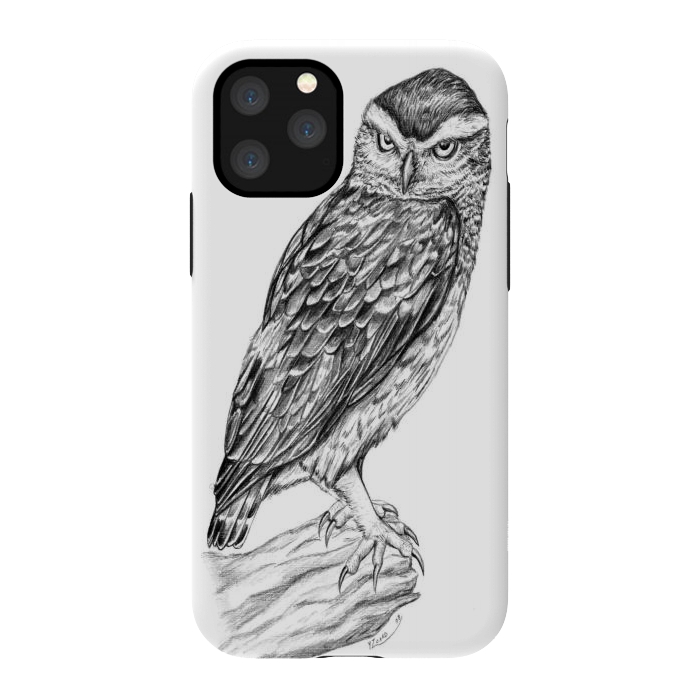 iPhone 11 Pro StrongFit Little owl Athene noctua pencil artwork by Chloe Yzoard