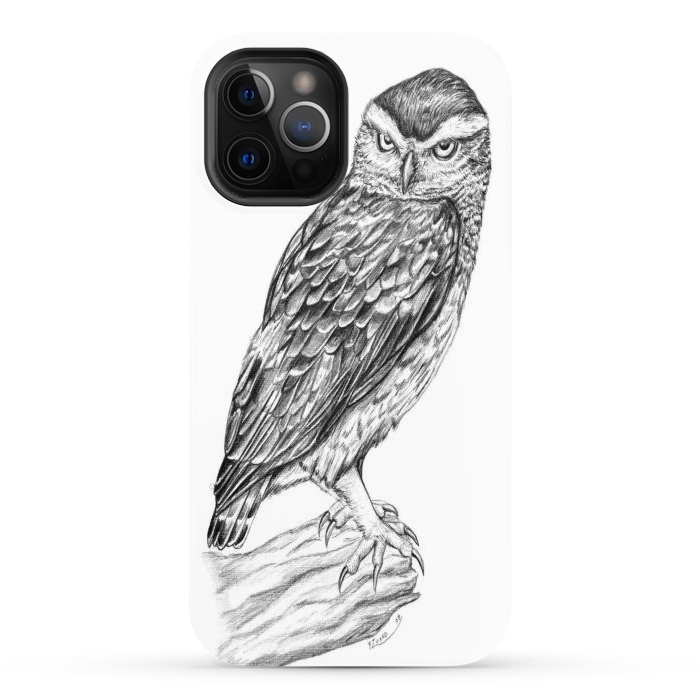 iPhone 12 Pro StrongFit Little owl Athene noctua pencil artwork by Chloe Yzoard
