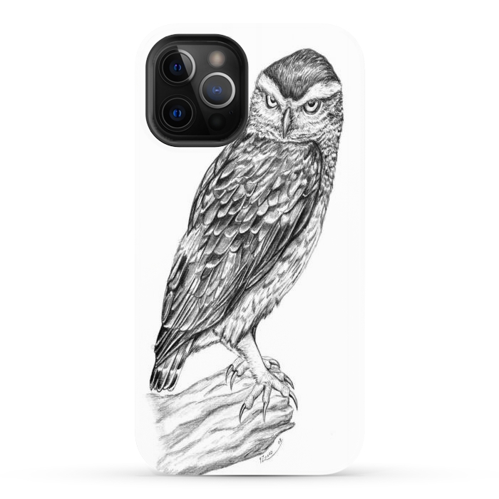 iPhone 12 Pro Max StrongFit Little owl Athene noctua pencil artwork by Chloe Yzoard