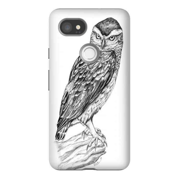 Pixel 2XL StrongFit Little owl Athene noctua pencil artwork by Chloe Yzoard