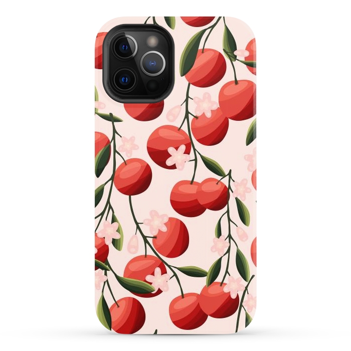iPhone 12 Pro StrongFit Orange pattern, on pale pink by Jelena Obradovic