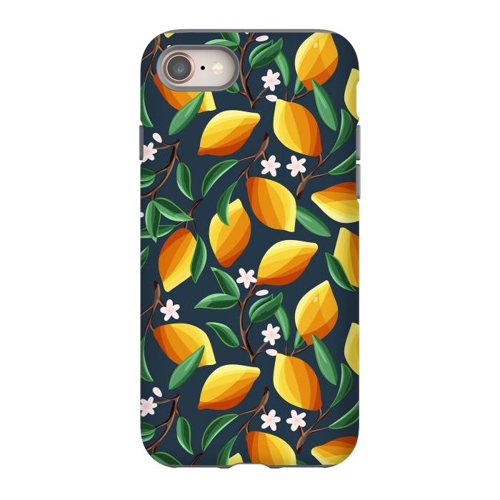 iPhone 8 StrongFit Lemon pattern, on dark by Jelena Obradovic