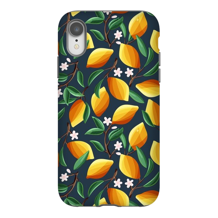 iPhone Xr StrongFit Lemon pattern, on dark by Jelena Obradovic