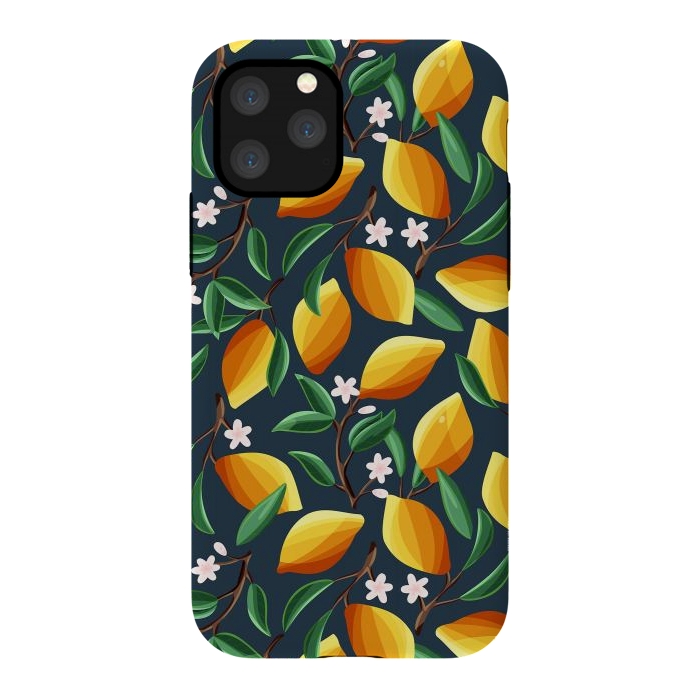 iPhone 11 Pro StrongFit Lemon pattern, on dark by Jelena Obradovic