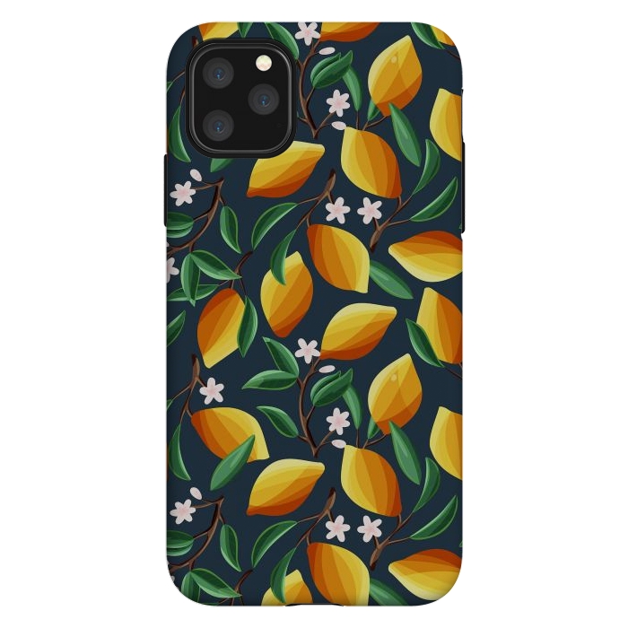 iPhone 11 Pro Max StrongFit Lemon pattern, on dark by Jelena Obradovic