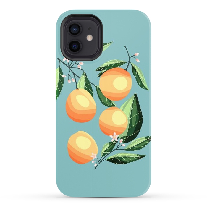 iPhone 12 StrongFit Peaches on blue by Jelena Obradovic