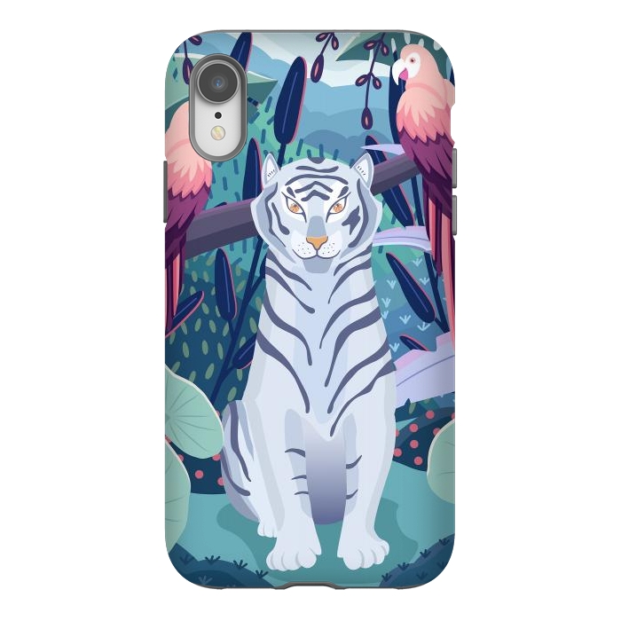 iPhone Xr StrongFit Blue tiger and parrots by Jelena Obradovic