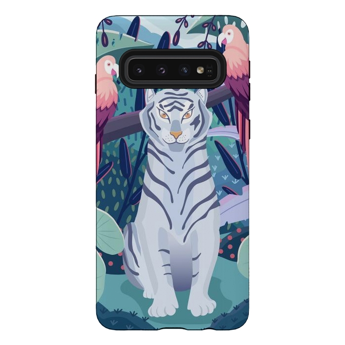 Galaxy S10 StrongFit Blue tiger and parrots by Jelena Obradovic