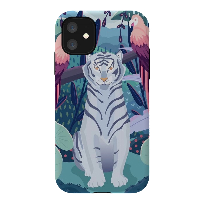 iPhone 11 StrongFit Blue tiger and parrots by Jelena Obradovic