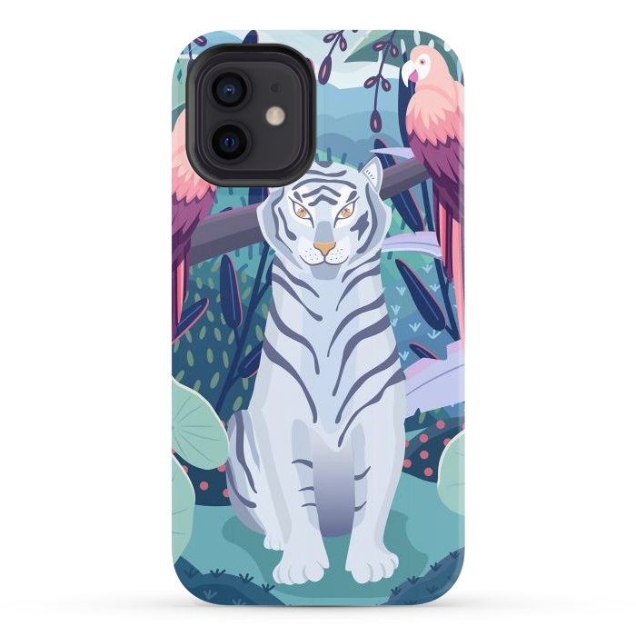 iPhone 12 StrongFit Blue tiger and parrots by Jelena Obradovic