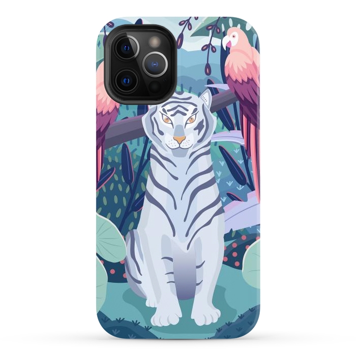 iPhone 12 Pro Max StrongFit Blue tiger and parrots by Jelena Obradovic