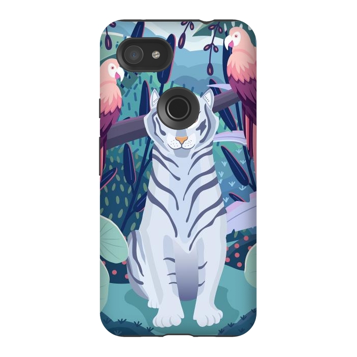 Pixel 3AXL StrongFit Blue tiger and parrots by Jelena Obradovic