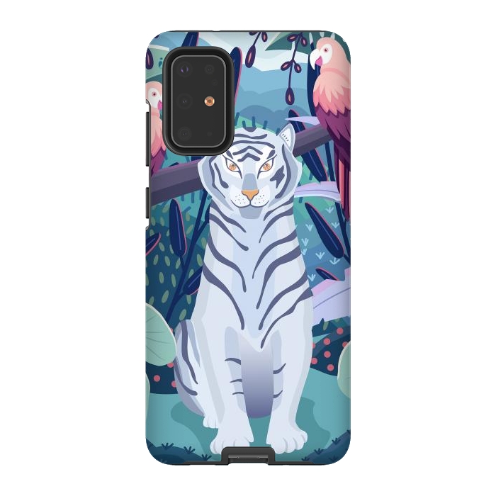 Galaxy S20 Plus StrongFit Blue tiger and parrots by Jelena Obradovic