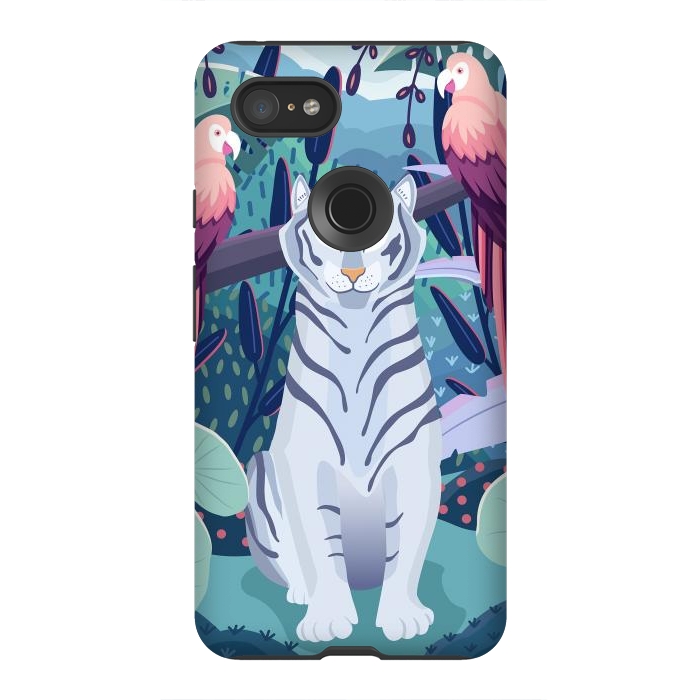 Pixel 3XL StrongFit Blue tiger and parrots by Jelena Obradovic