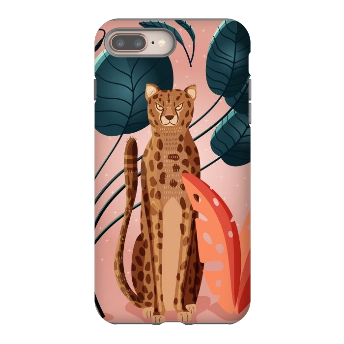iPhone 7 plus StrongFit Cheetah and palm leaves by Jelena Obradovic