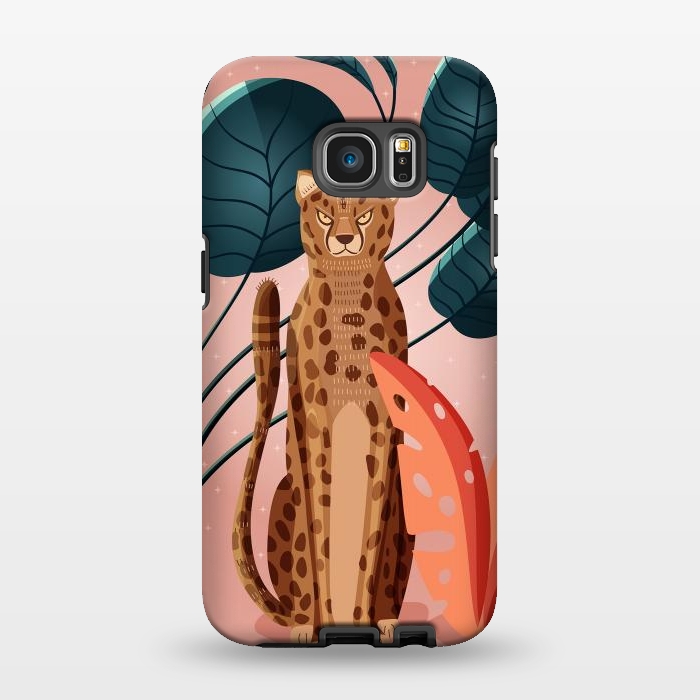 Galaxy S7 EDGE StrongFit Cheetah and palm leaves by Jelena Obradovic