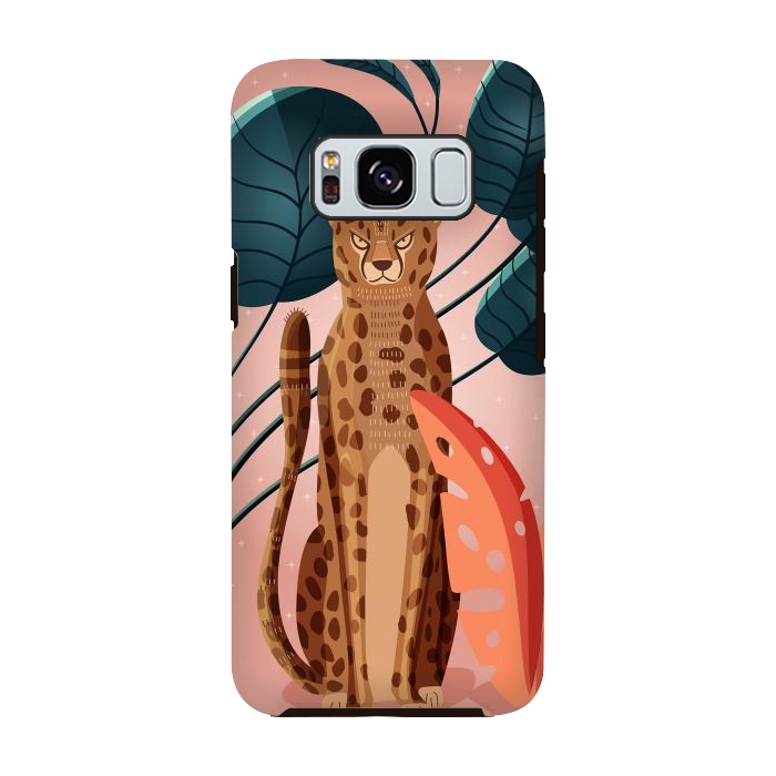 Galaxy S8 StrongFit Cheetah and palm leaves by Jelena Obradovic