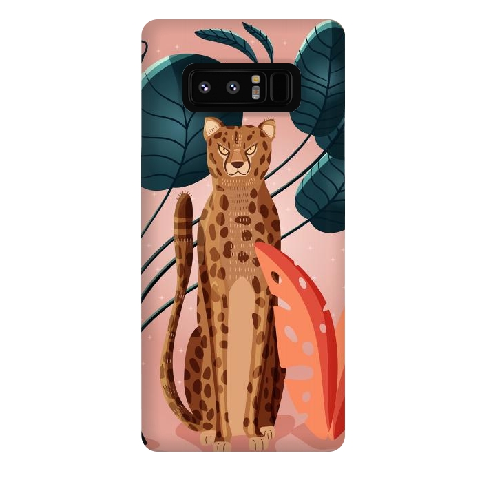 Galaxy Note 8 StrongFit Cheetah and palm leaves by Jelena Obradovic